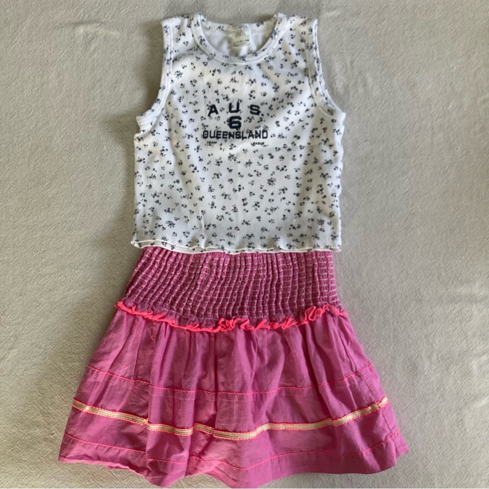 Zara Pink Smocked Waist Tiered Skirt with Tank